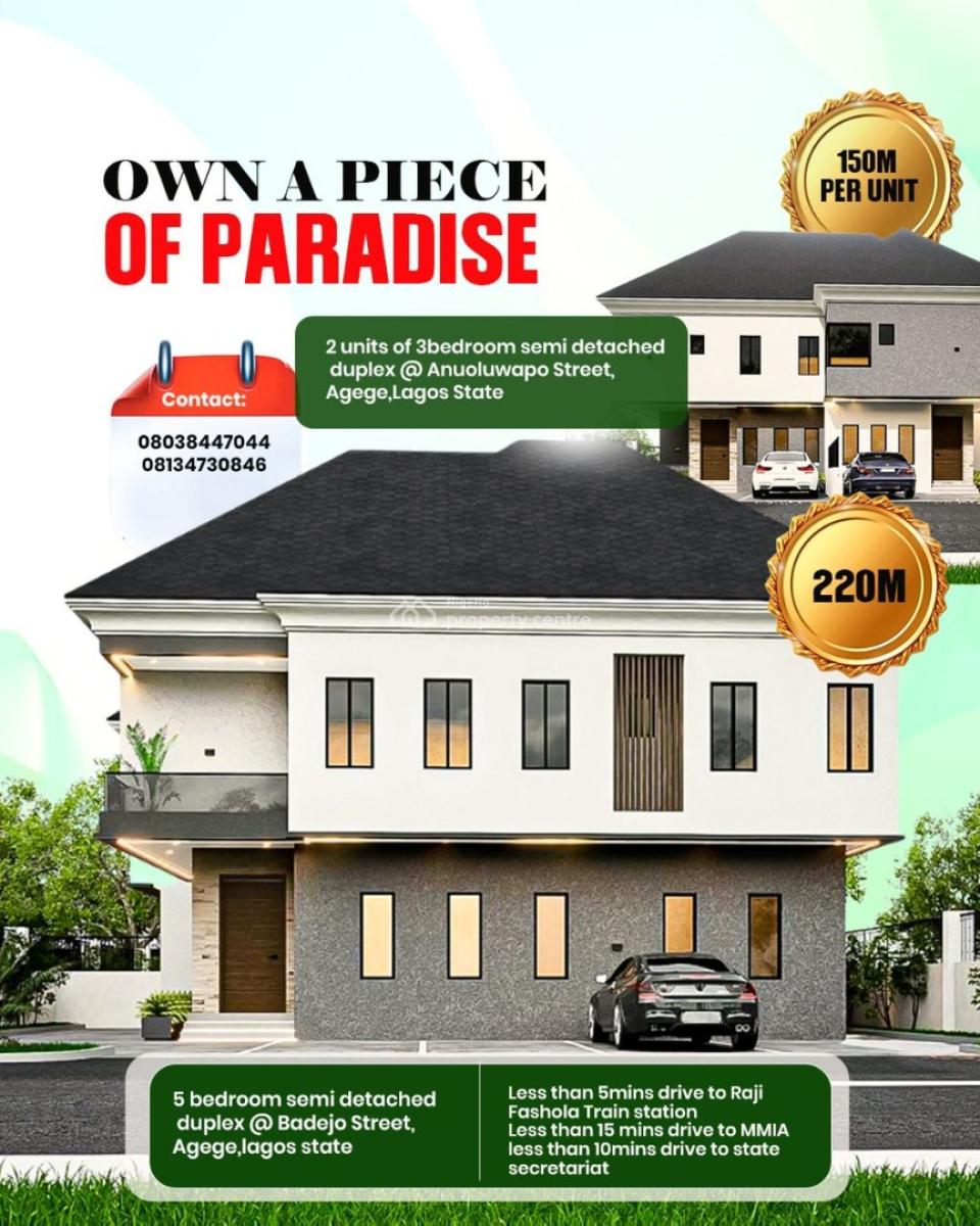 2 Units of 3 Bedroom Semi Detached Duplex, Anuoluwapo Street, Badejo, Agege, Agege, Lagos, Semi-detached Duplex for Sale