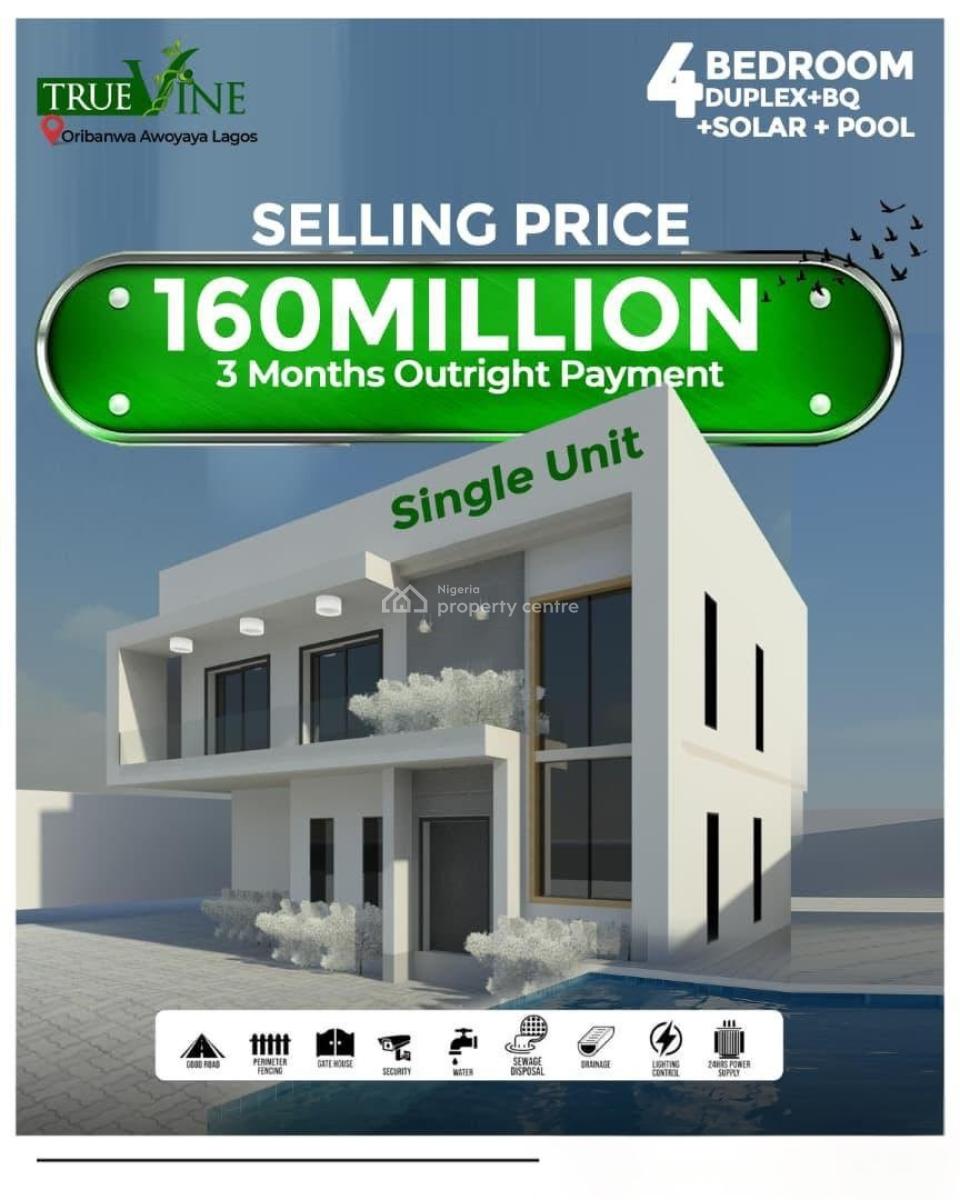 Luxury 4 Bedroom Duplex with Bq and Swimming Pool, True Vine Estate, Oribanwa, Ibeju Lekki, Lagos, Detached Duplex for Sale