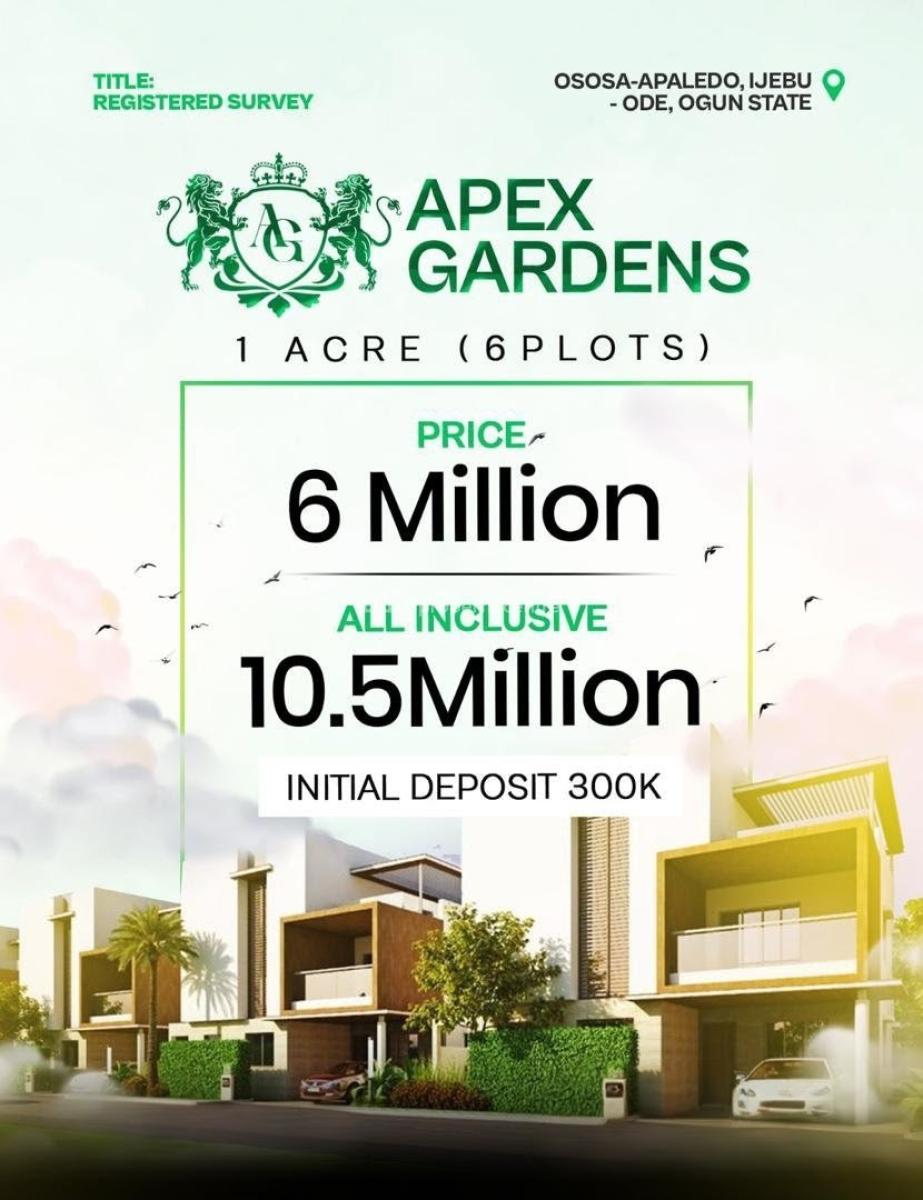 Affordable Plots of Land with Excellent Facilities, Apex Gardens / Ososa-apalado, Ijebu Ode, Ogun, Mixed-use Land for Sale