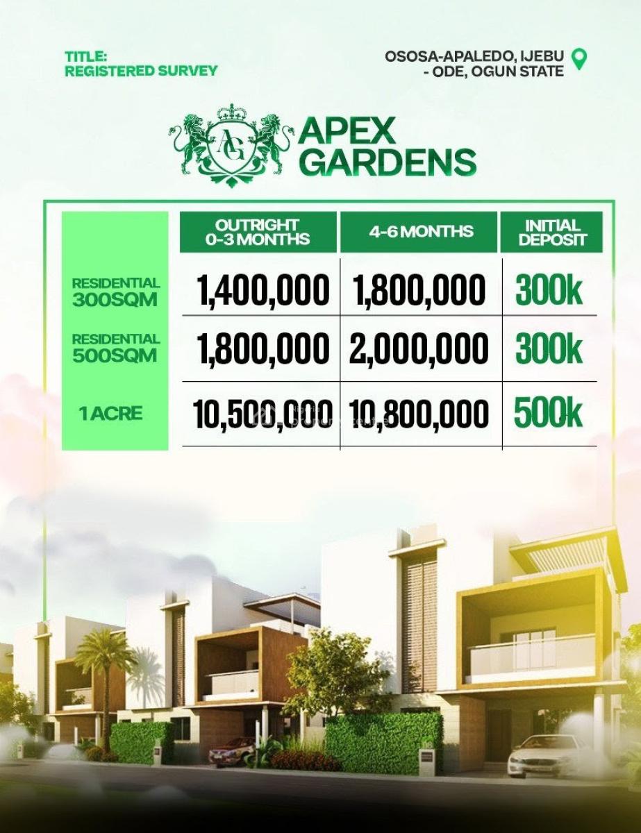 Affordable Plots of Land with Excellent Facilities, Apex Gardens / Ososa-apalado, Ijebu Ode, Ogun, Mixed-use Land for Sale