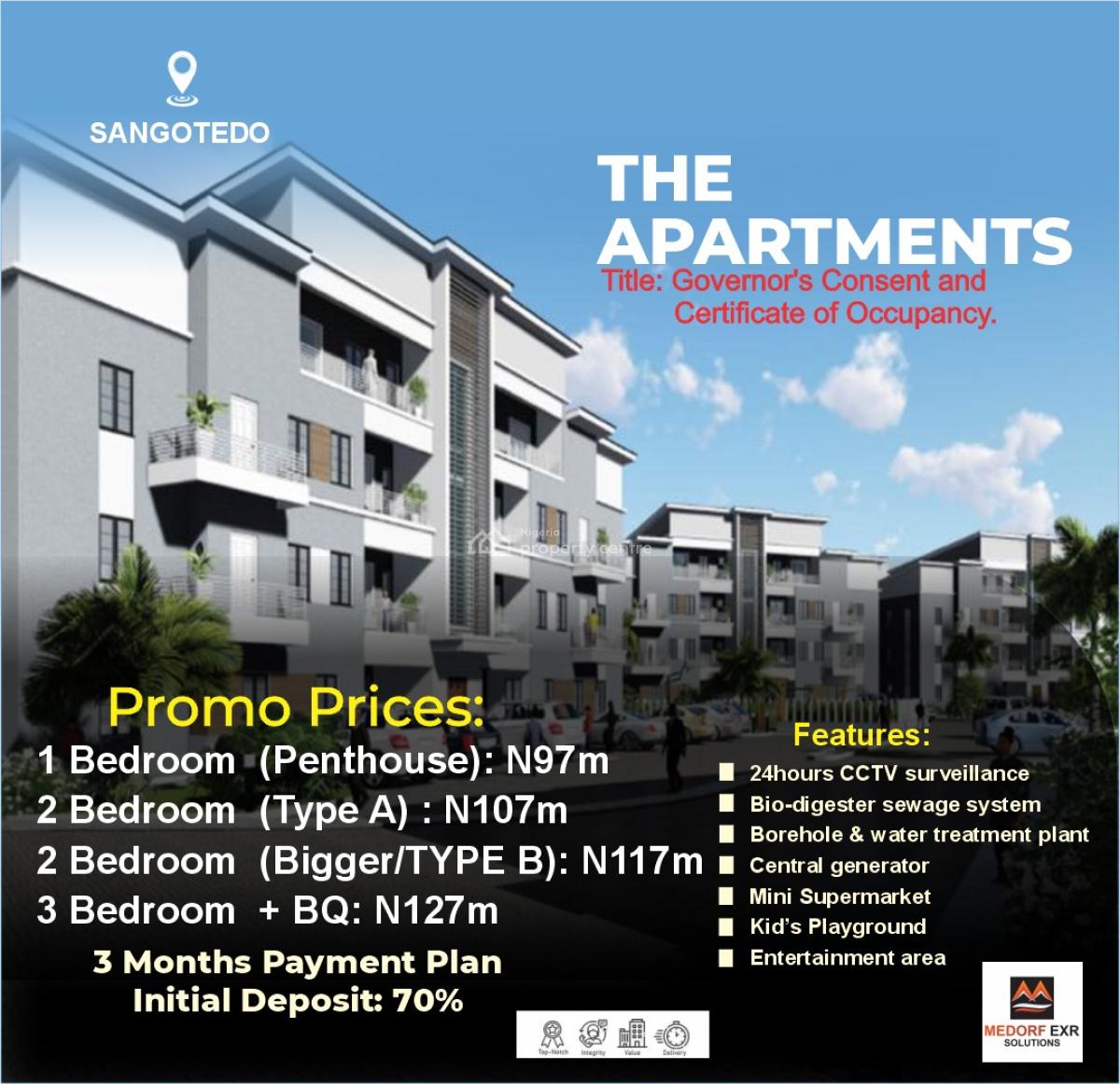 Luxury 3 Bedroom Apartments with Morden Facilities and Bq, The Apartments, Sangotedo, Ajah, Lagos, Flat / Apartment for Sale