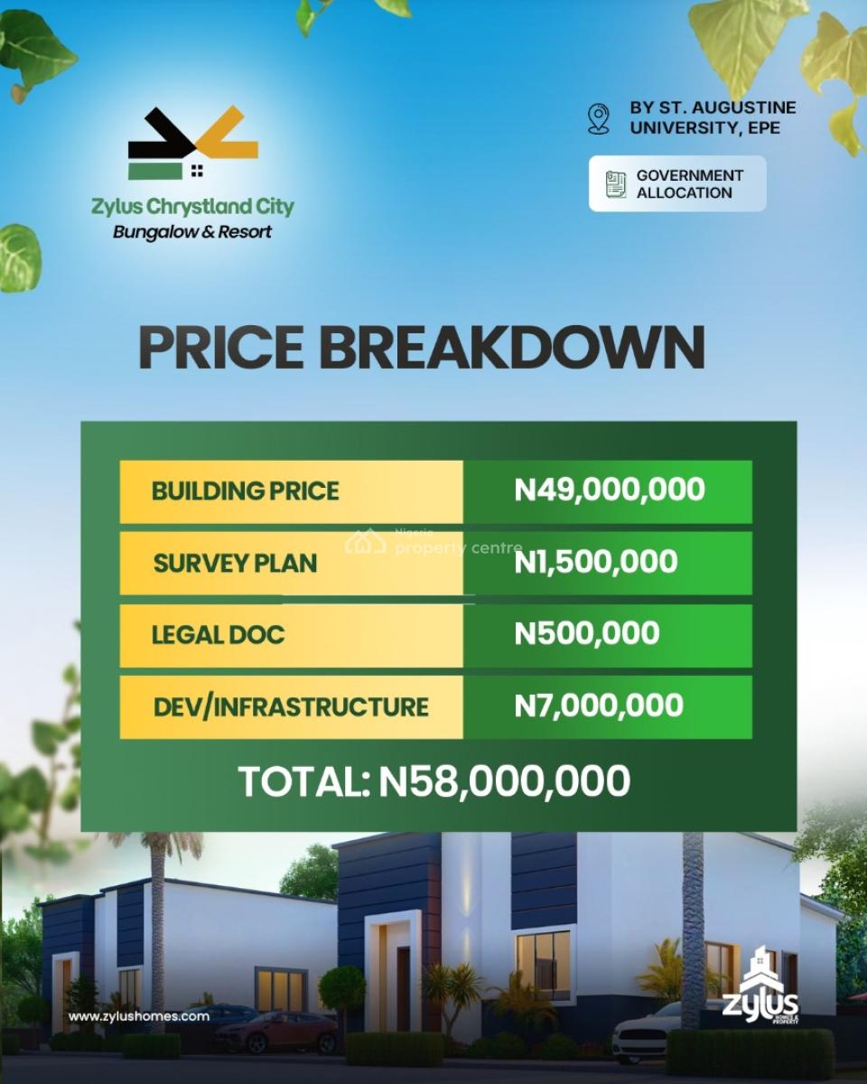 Luxury 3 Bedroom Semi-finished Bungalow + Bq in a Gated Estate, Zylus Chrysland City, Bungalow & Resort, St. Augustine Uni, Epe, Lagos, Detached Bungalow for Sale