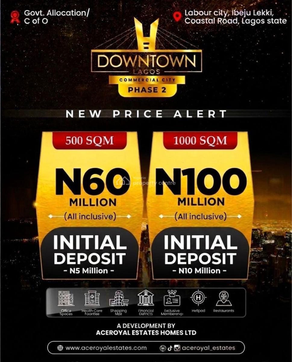 Acres of Commercial Land on a Strategically Zone, Downtown Lagos, Facing Lekki - Calabar Coastal Road, Ibeju Lekki, Lagos, Commercial Land for Sale