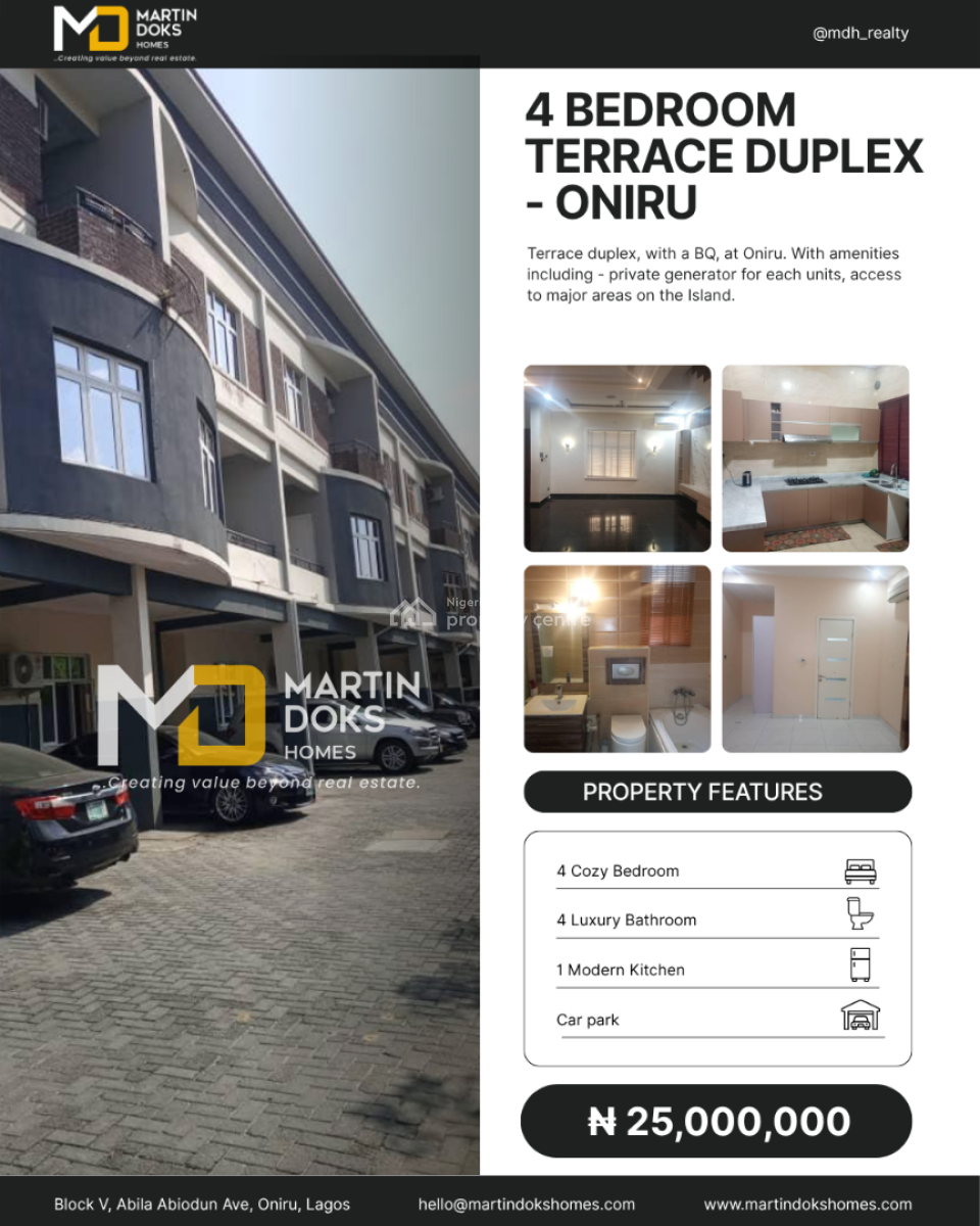 4 Bedroom Terrace Duplex with Bq, Oniru, Victoria Island (vi), Lagos, Terraced Duplex for Rent