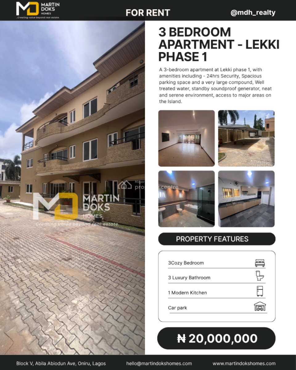 3 Bedroom Apartment Available, Lekki Phase 1, Lekki, Lagos, Flat / Apartment for Rent