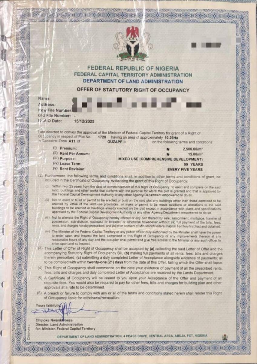 Guzape 2 Land  Size: 10.29 Hectares, Guzape 2, Guzape District, Abuja, Mixed-use Land for Sale
