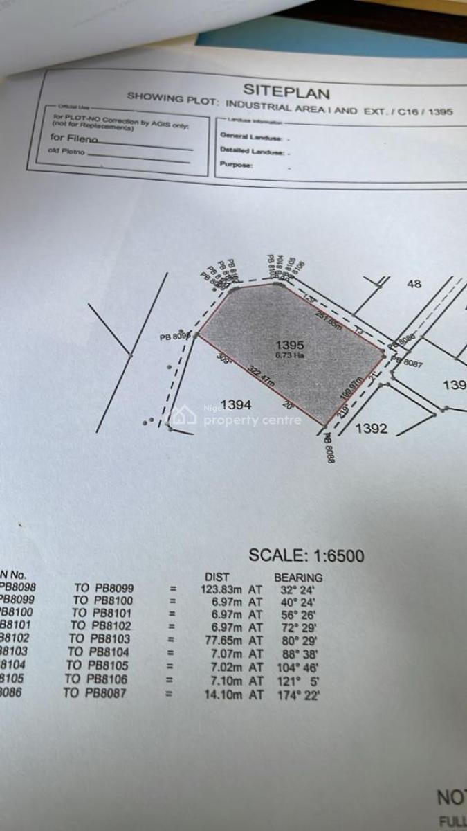 a Well Placed Fenced   Land Size: 6.73 H, Idu Industrial, Abuja, Mixed-use Land for Sale
