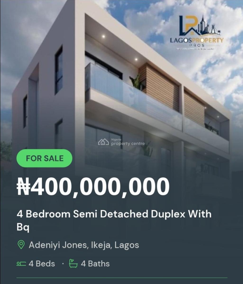 4 Bedroom Semi Detached Duplex with Bq, Wemabod Estate, Adeniyi Jones Ikeja, Adeniyi Jones, Ikeja, Lagos, Semi-detached Duplex for Sale