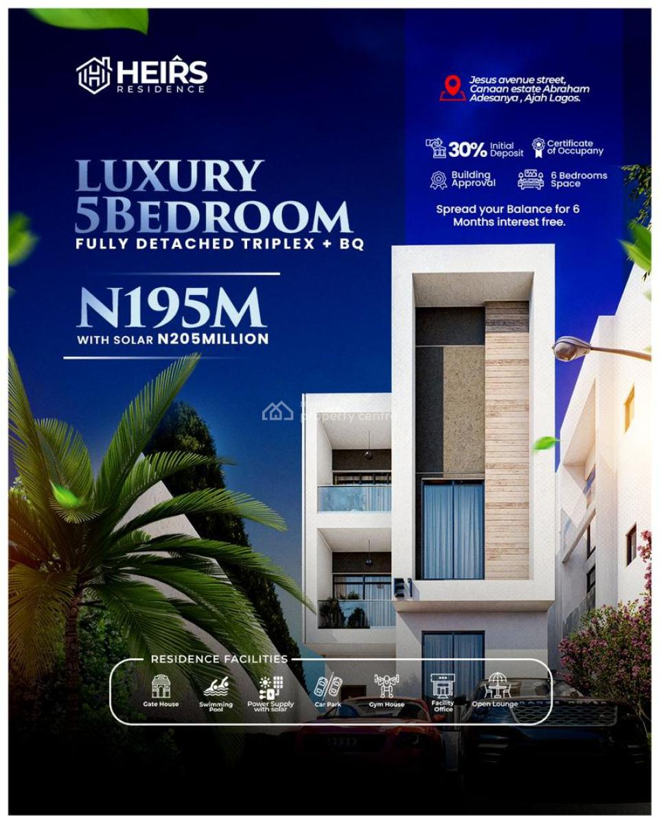 5 Bedroom Fully Detached Triplex with Bq, Canaan Estate By Dkk, Abraham Adesanya, Off Lekki-epe Expressway, Ajah, Lagos, House for Sale
