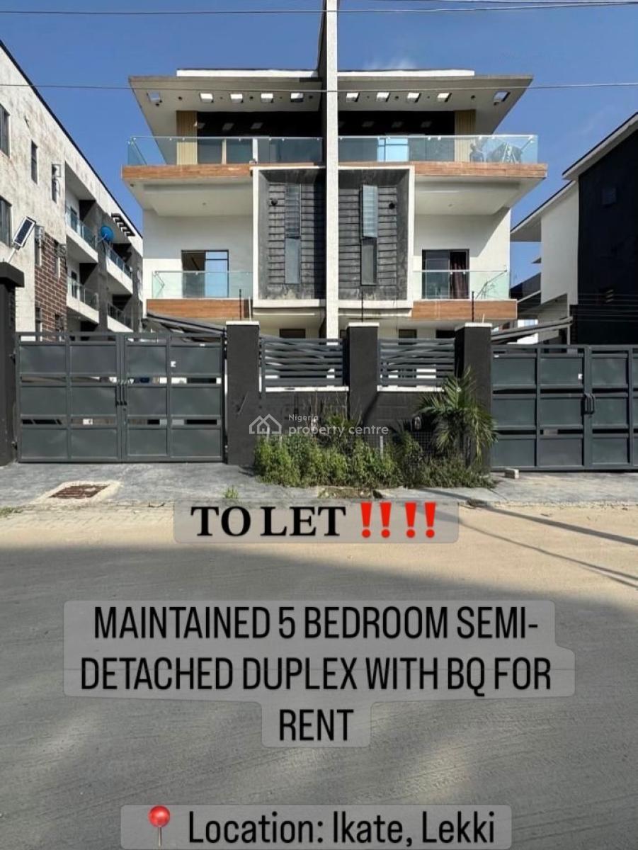 Maintained 5 Bedroom Semi-detached Duplex with Bq, Ikate, Ikate, Lekki, Lagos, Semi-detached Duplex for Rent
