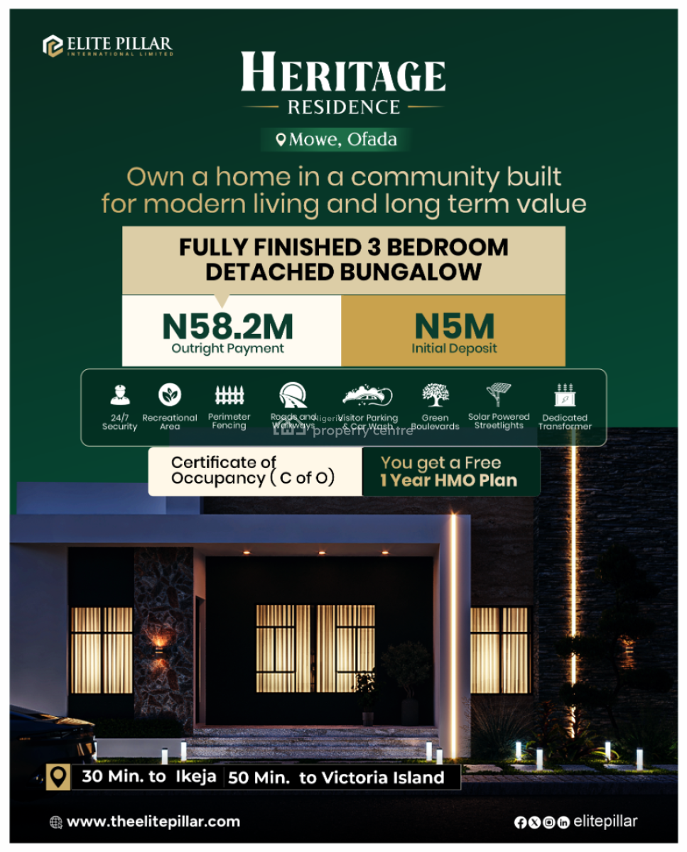 Modern Finished 3 Bedroom Bungalow Less Than 30 Mins From Ikeja, Mowe Ofada, Ogun, Detached Bungalow for Sale