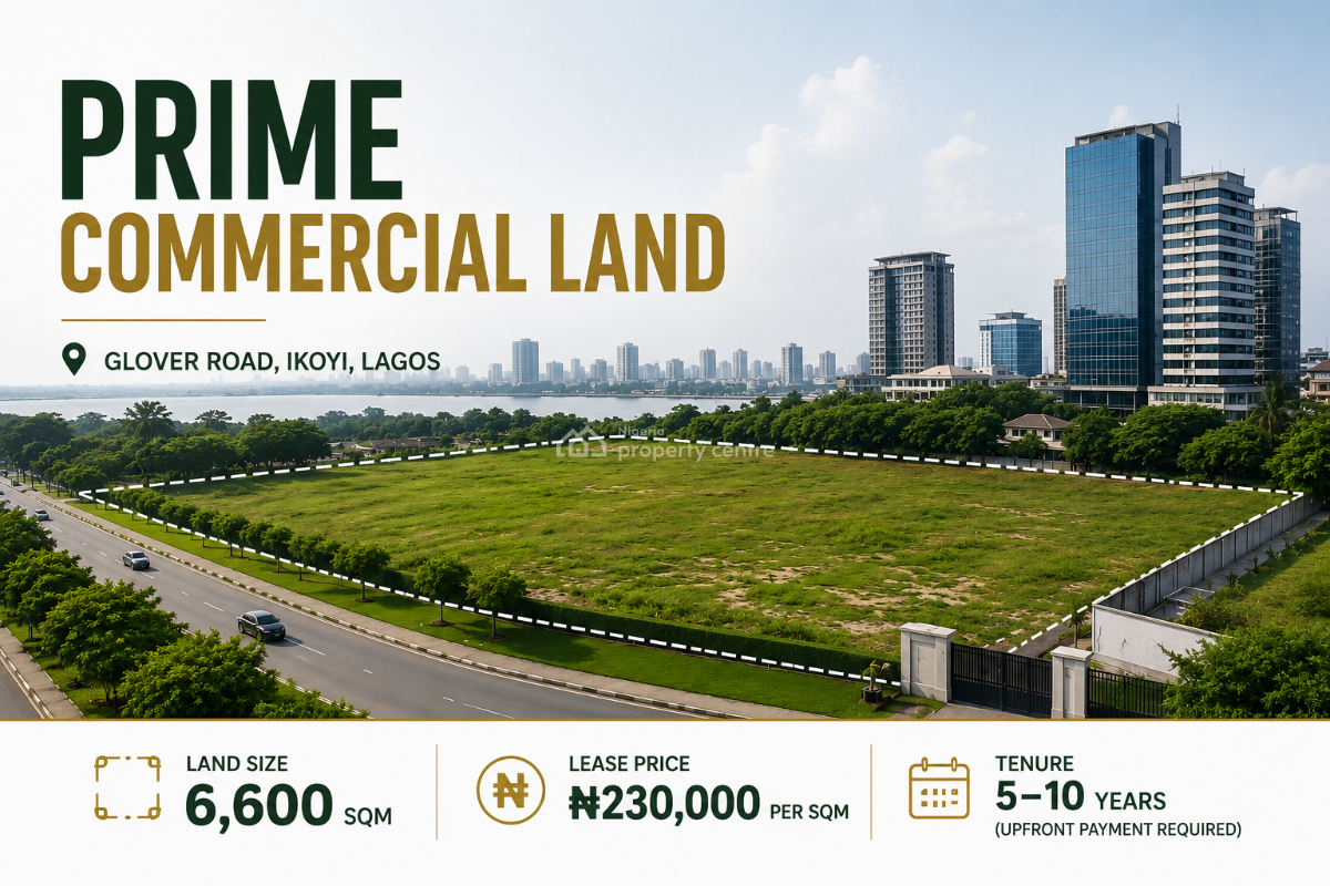 6,600sqm Prime Commercial Land, Glover Road, Ikoyi, Lagos, Commercial Land for Rent