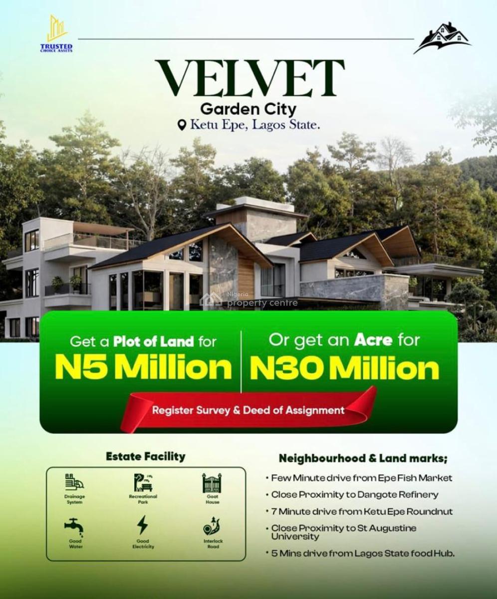 Land Few Minutes Drive From Epe Fish Market, Velvet Garden Estate Located at Ketu Epe Selling Fast, Epe, Lagos, Residential Land for Sale