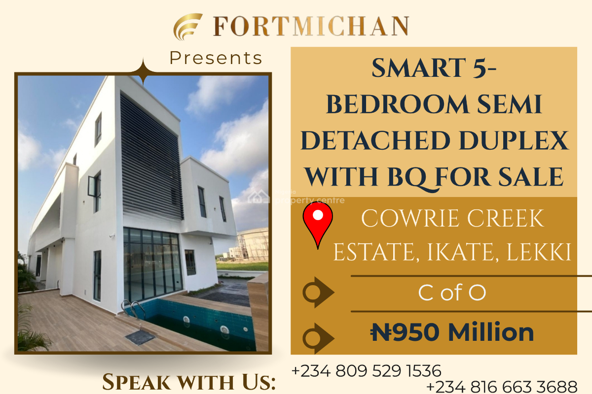 Smart 5-bedroom Semi Detached Duplex with Bq, Cowrie Creek Estate, Ikate, Lekki, Lagos, Semi-detached Duplex for Sale