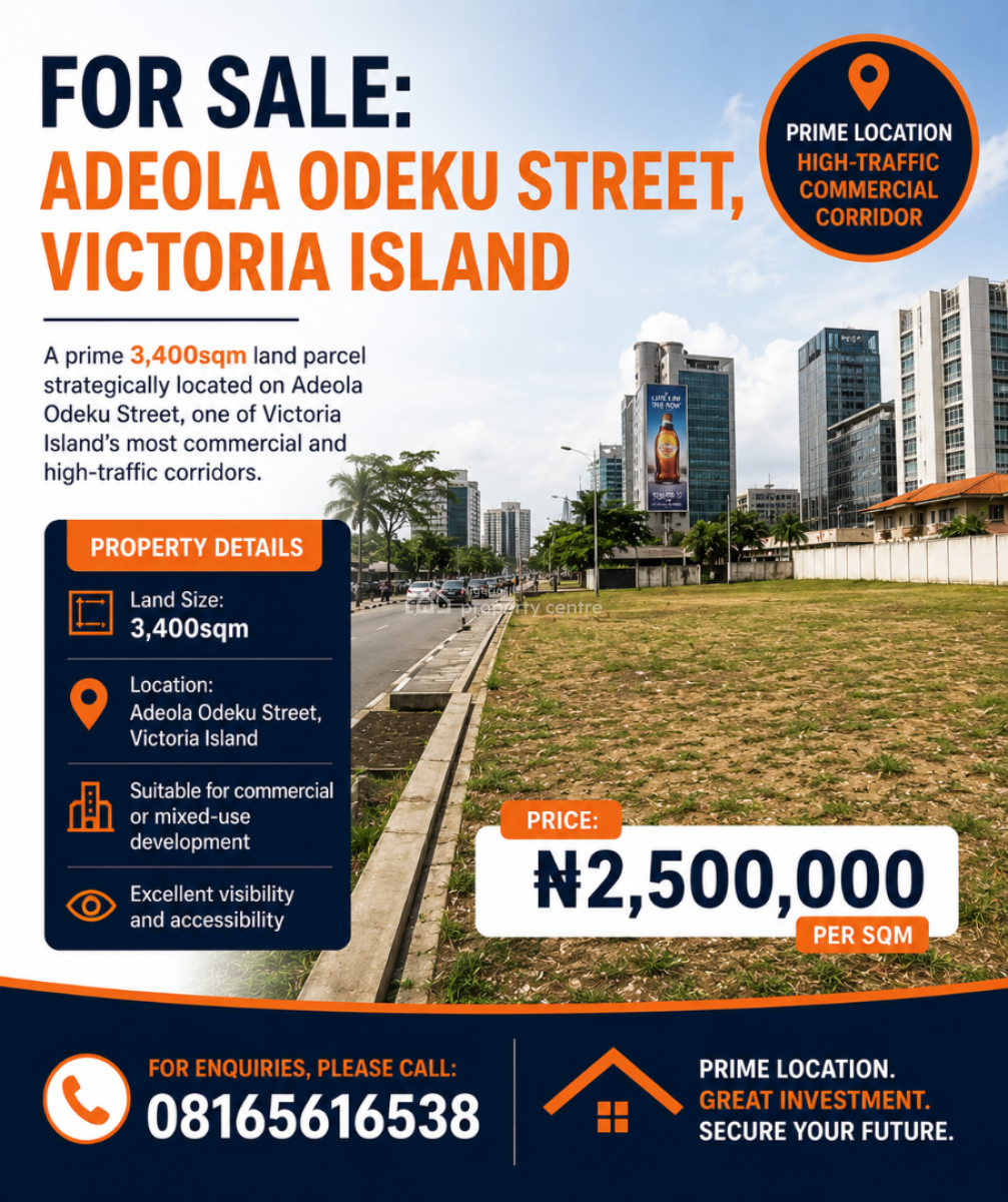 a Prime 3,400sqm Land Parcel, Adeola Odeku Street, Victoria Island (vi), Lagos, Land for Sale