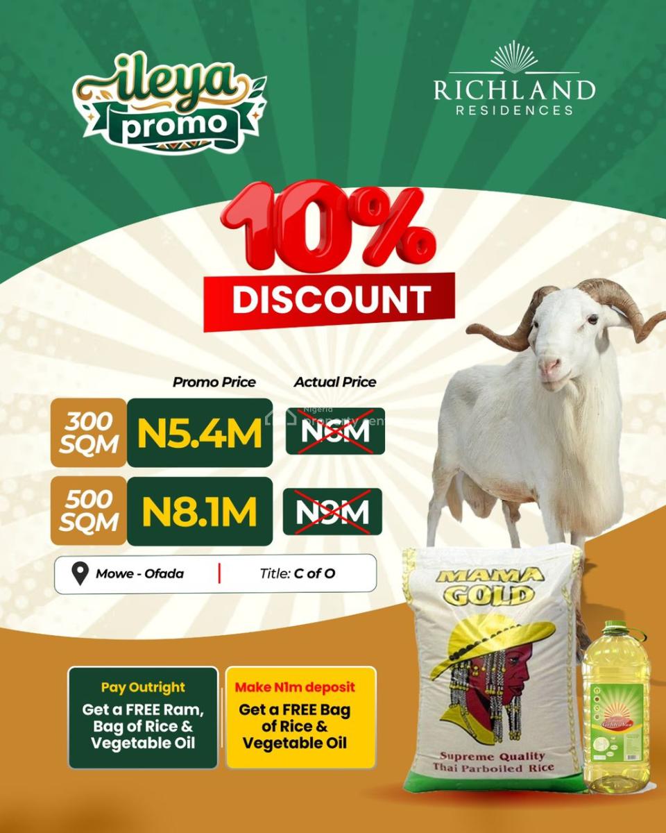 Dry Land Richland Residences Full & Half Plots in Sizes, Papalanto Mowe Ogun State, Mowe Ofada, Ogun, Mixed-use Land for Sale