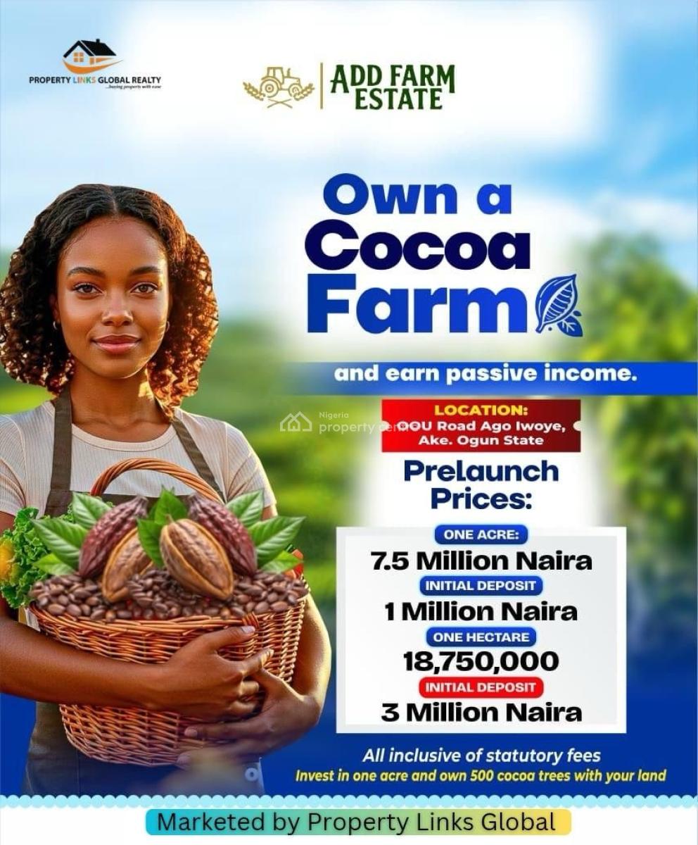 Acre of Cocoa Farm with Free Documentation, Cocoa Farm Estate for Sale in Oou Road Ago Iwoye, Ake,, Km 46, Ogun, Commercial Land for Sale