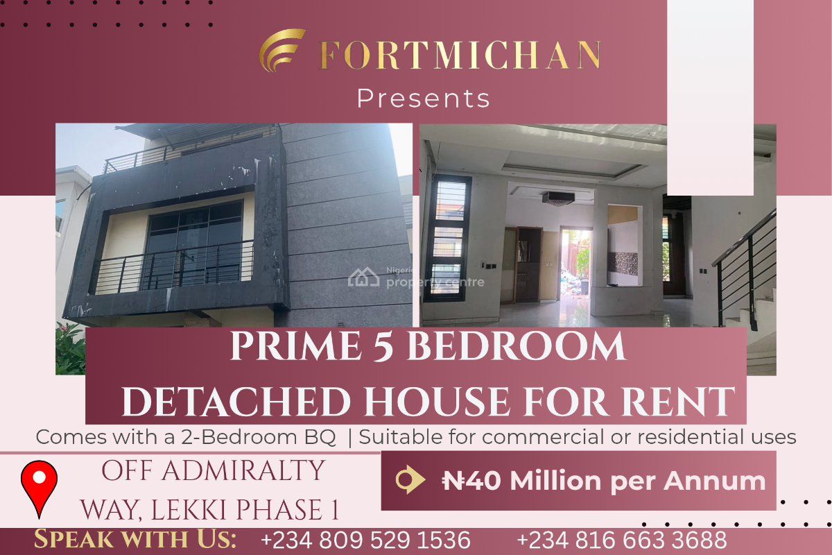 Prime 5-bedroom Detached Duplex with 2-bedroom Bq, Off Admiralty Way, Lekki Phase 1, Lekki, Lagos, Commercial Property for Rent