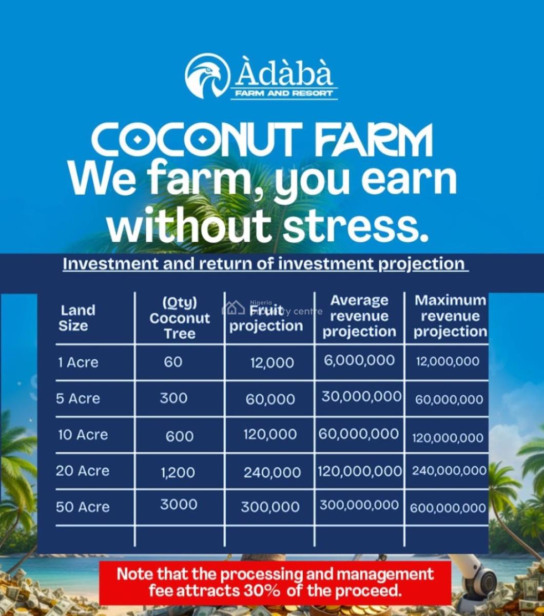 Most Affordable Acre of Coconut Farmland with Amazing Neighborhood, ÀdÀbÀ Coconut Farm & Resort, Obafemi Owode, Ogun, Commercial Land for Sale