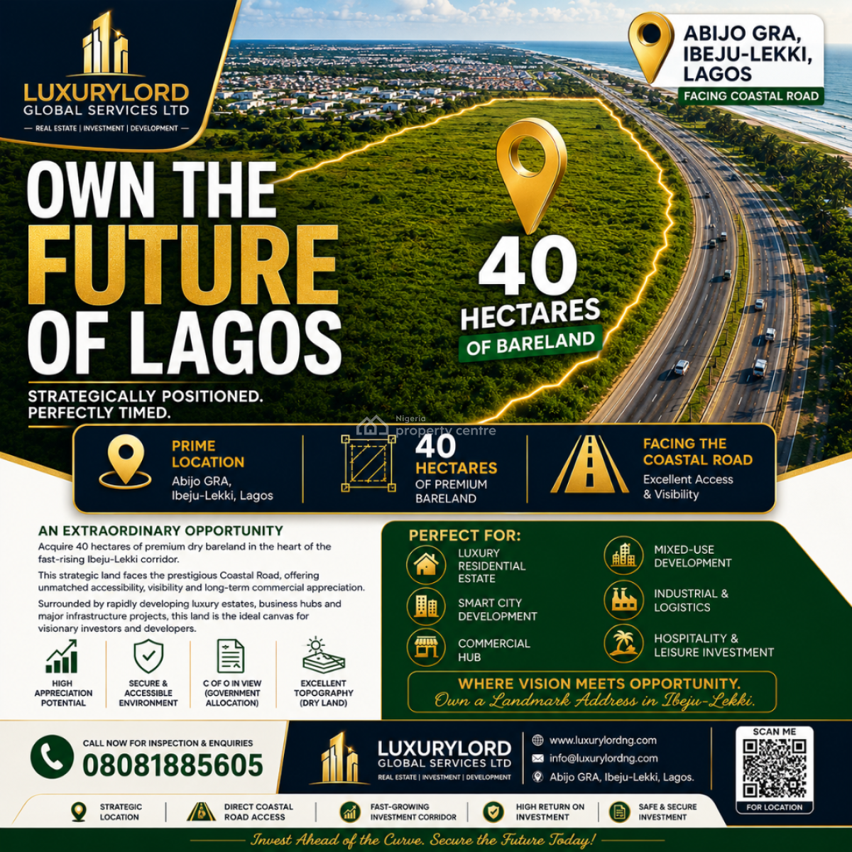 40 Hectares of Bareland in Abijo Gra, Available, Facing Coastal Road, Abijo, Lekki, Lagos, Land for Sale