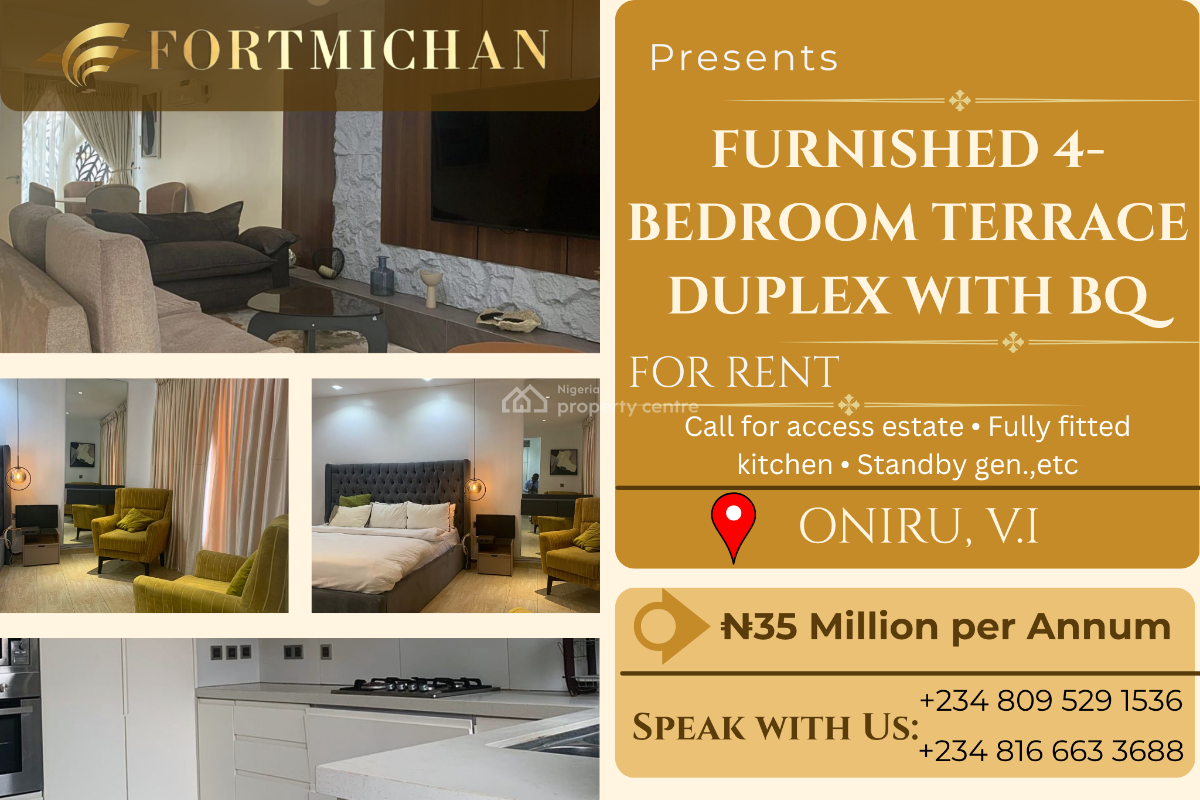Serviced Furnished 4-bedroom Terrace Duplex with Bq, Off Palace Road, Oniru, Victoria Island (vi), Lagos, Terraced Duplex for Rent