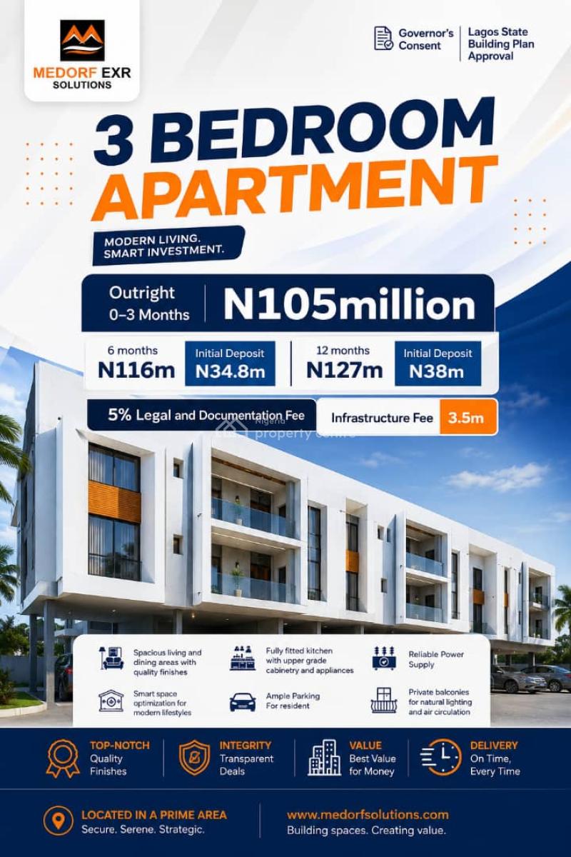 3 Bedroom Apartment, Abraham Adesanya Inside Orange Apartment, Ajah, Lagos, Flat / Apartment for Sale