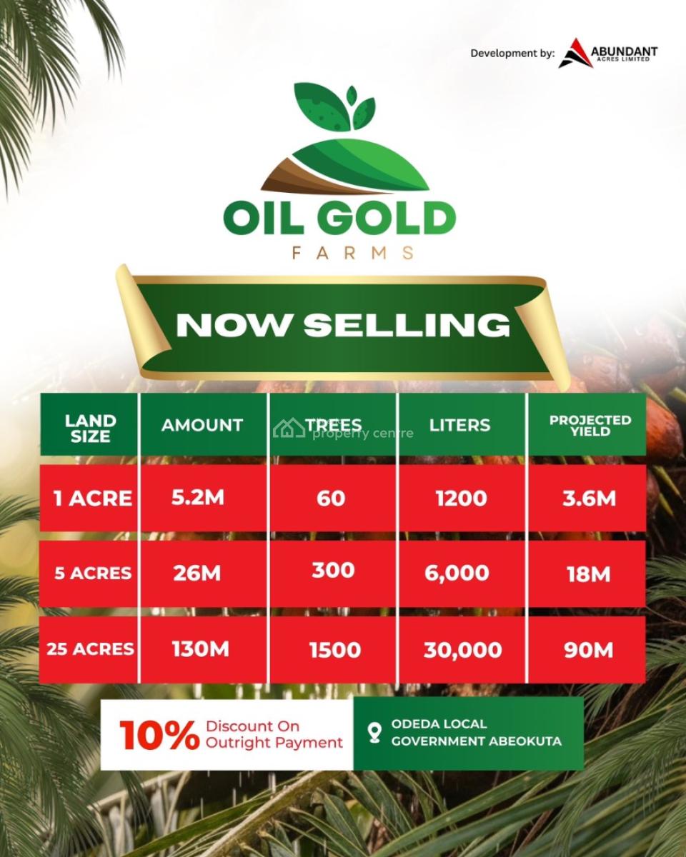 10% Off: Buy Palm Oil Farm in Ogun --- Freehold Title, Oil Gold Farm, Odeda Local Government, Abeokuta South, Ogun, Commercial Land for Sale