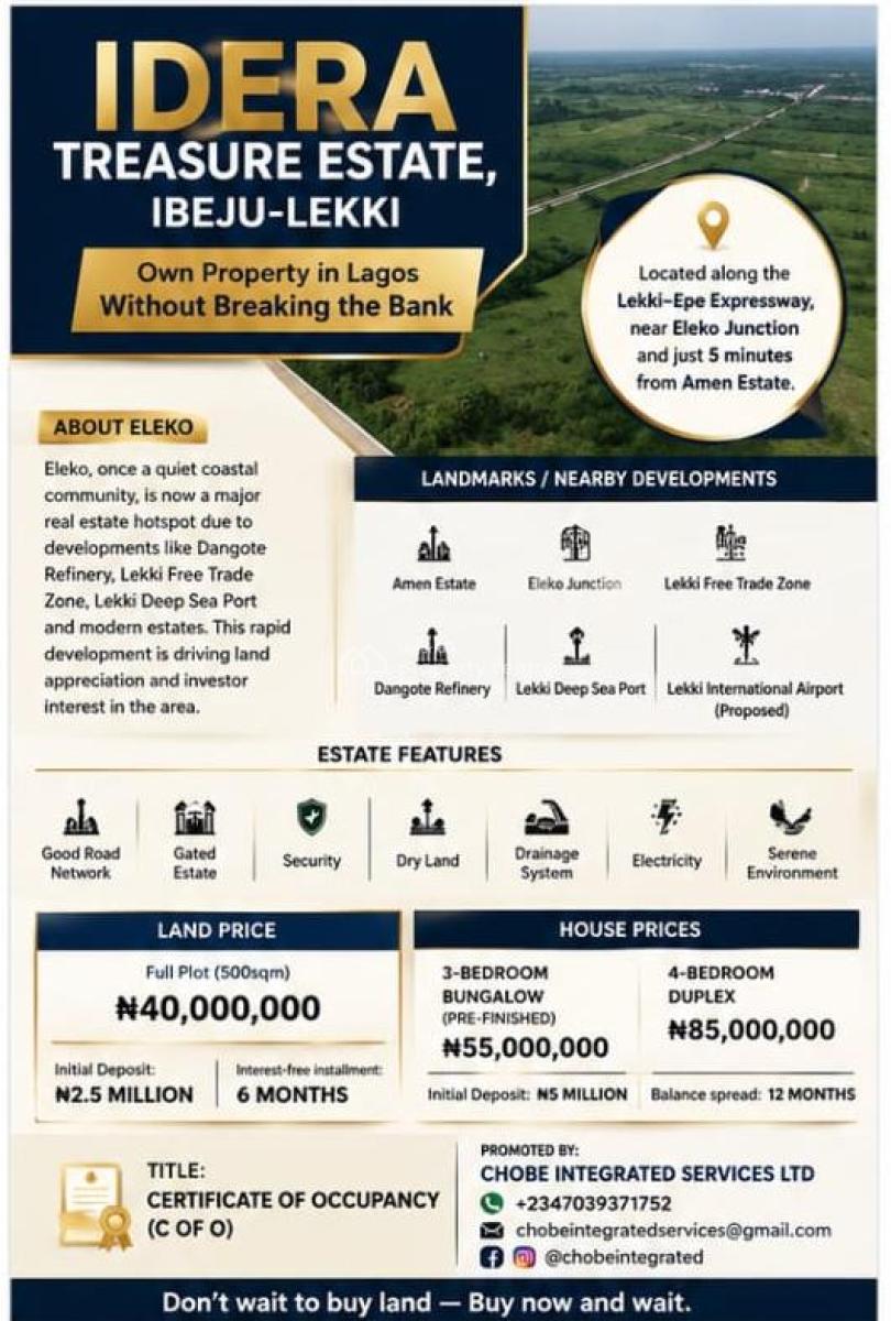 C of O Land, Eleko Junction, Eleko, Ibeju Lekki, Lagos, Residential Land for Sale