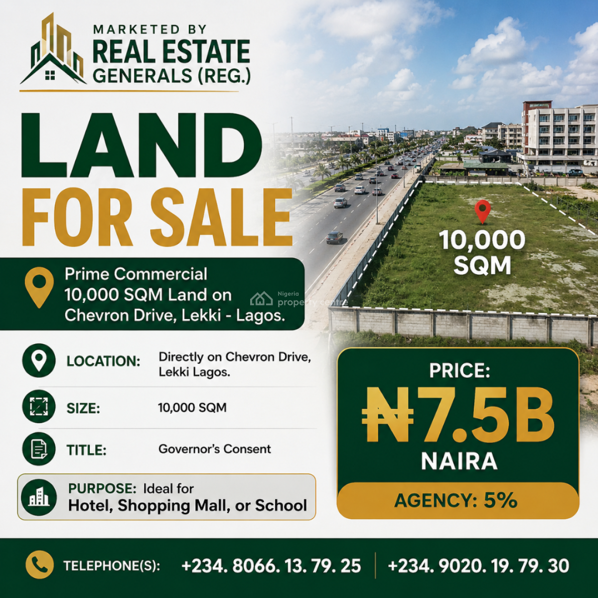 Prime Commercial 10,000 Sqm Land Directly Facing Road, Chevron Drive, Lekki, Lagos, Commercial Land for Sale