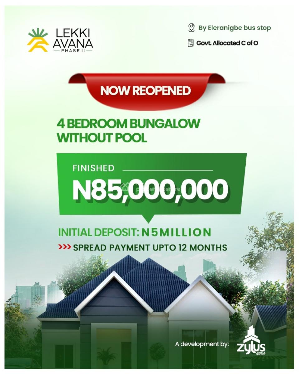 Luxurious Built 4 Bedroom Bungalow, Lekki Avana Phase 2, Eleranigbe, Ibeju Lekki, Lagos, Detached Bungalow for Sale