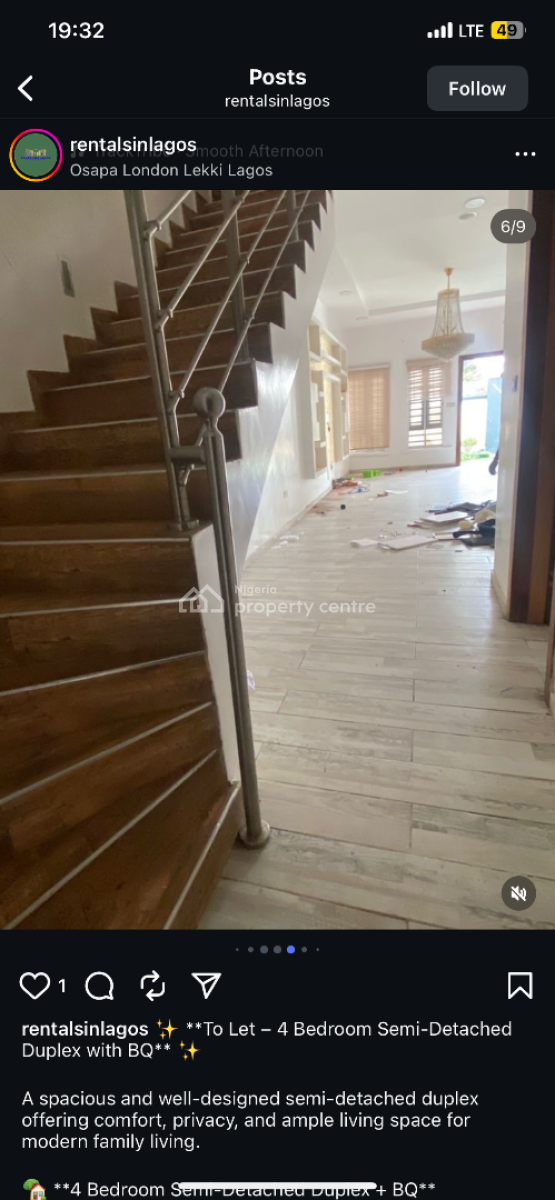4 Bedroom Semi-detached Duplex with Bq, Osapa, Lekki, Lagos, Semi-detached Duplex for Rent