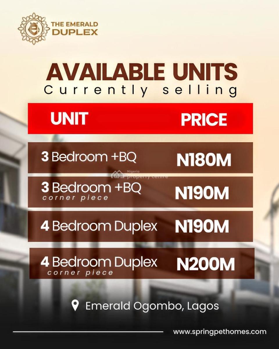 3/4 Bedeoom Emerald Luxury Homes with Bq, Ogombo, Ajah Lagos Nigeria, Ajah, Lagos, Detached Duplex for Sale