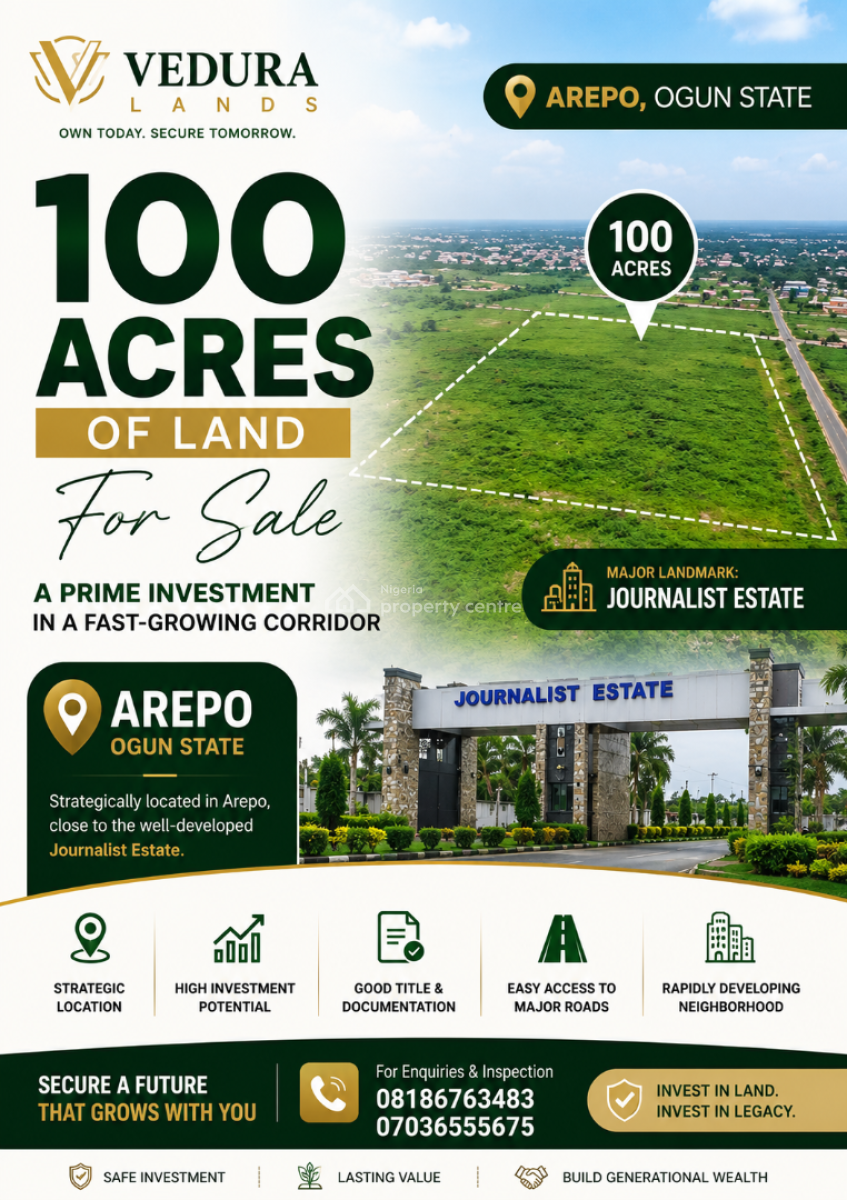 100 Acres of Land, Journalist Estate, Berger, Arepo, Ogun, Land for Sale