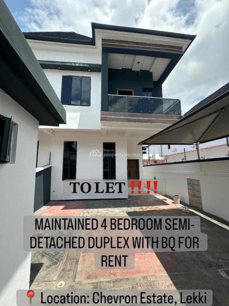Maintained 4 Bedroom Semi-detached Duplex with Bq, Chevron, Lekki, Lagos, Semi-detached Duplex for Rent