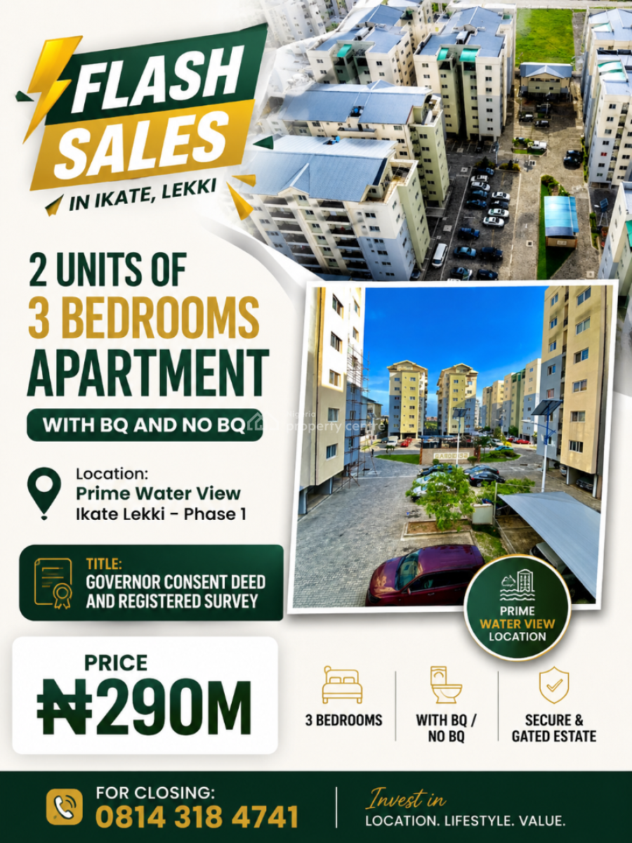 Luxury 3 Bedroom Apartment with Bq, Prime Water View, Lekki Phase 1, Lekki, Lagos, Flat / Apartment for Sale