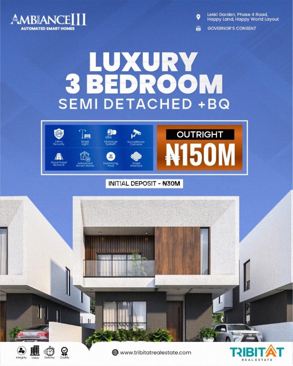 3 Bedroom Semi Detached Duplex, Lekki Gardens Phase 4 Road, Sangotedo, Ajah, Lagos, Semi-detached Duplex for Sale