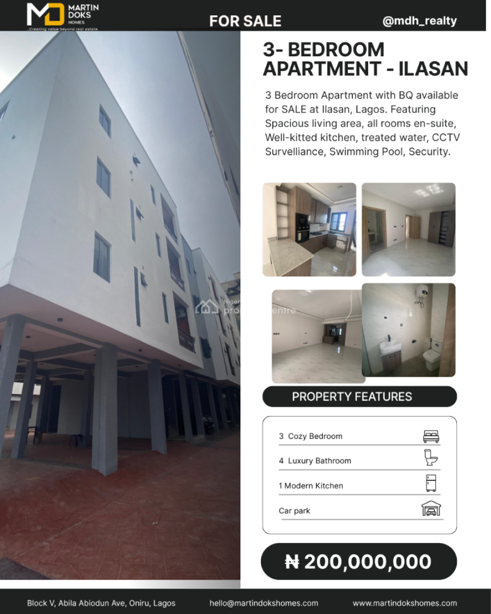 3 Bedroom Apartment with Bq Available, Ilasan, Lekki, Lagos, Block of Flats for Sale