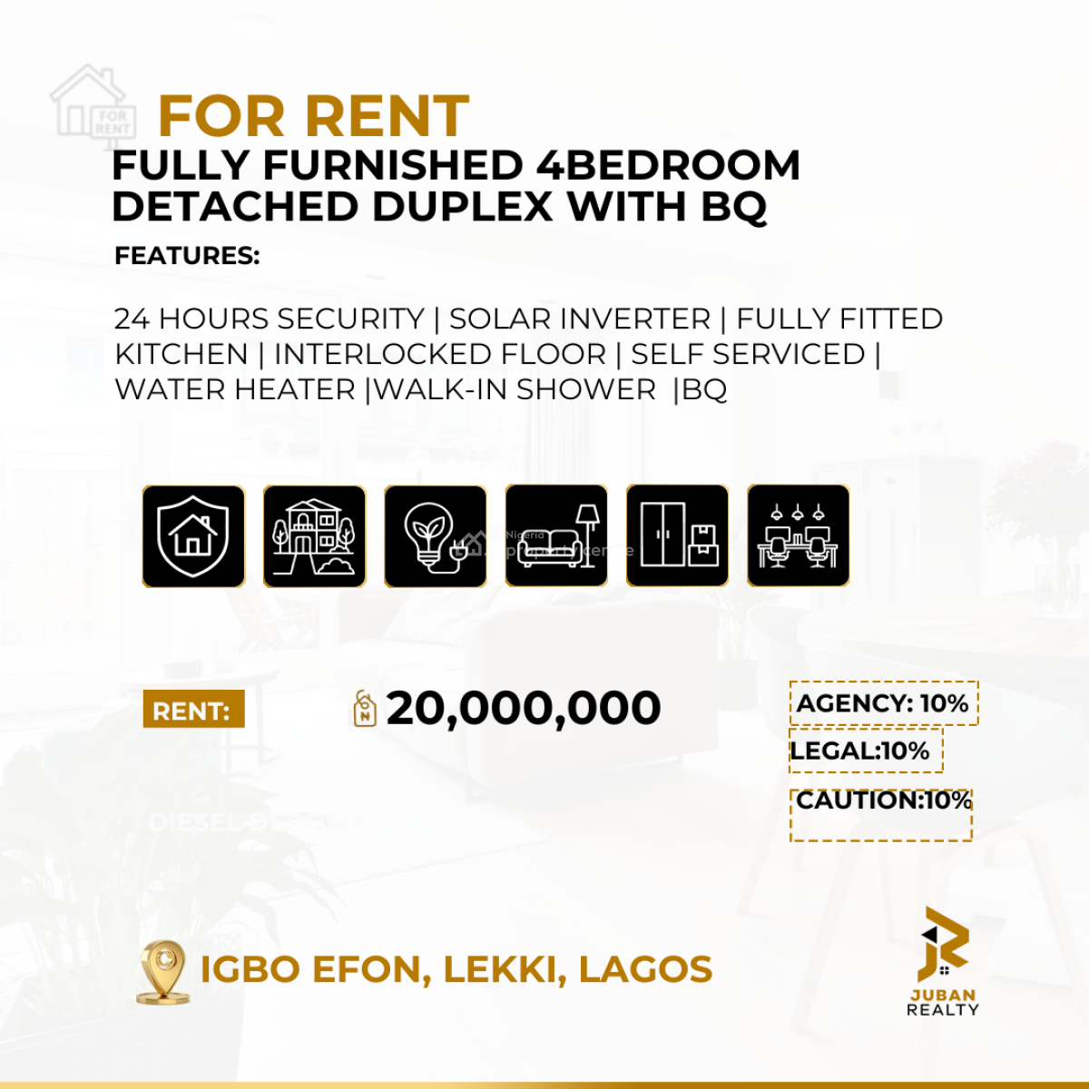 Fully Furnished 4 Bedroom Detached Duplex with Bq, Igbo Efon, Lekki, Lagos, Detached Duplex for Rent