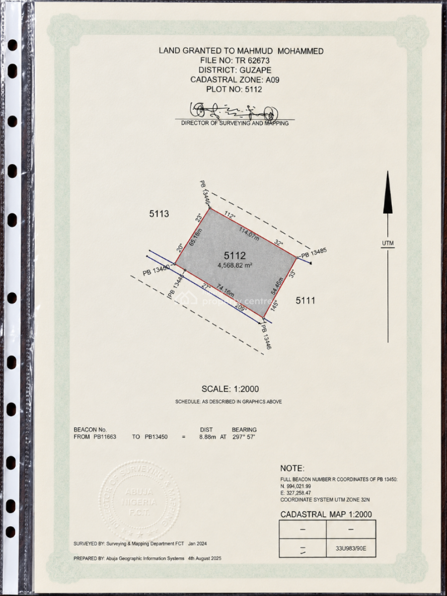 Direct Mandate: 4,568sqm Residential Land in Guzape Main, Guzape A09, Guzape District, Abuja, Residential Land for Sale