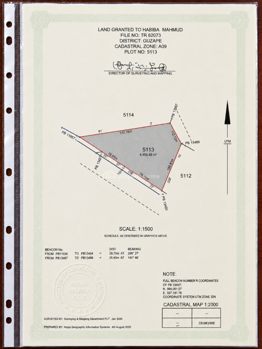 Premium Guzape Main Land with Valid Title -- 4,459sqm, Guzape A09, Guzape District, Abuja, Residential Land for Sale
