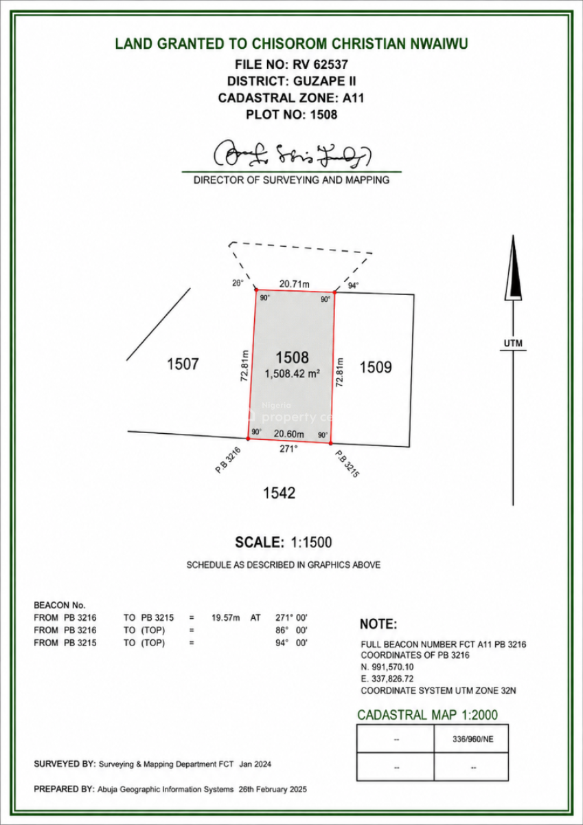 Direct Mandate: 1,508sqm Residential Plot in Guzape Ii Abuja, Guzape 2, A11, Guzape District, Abuja, Residential Land for Sale