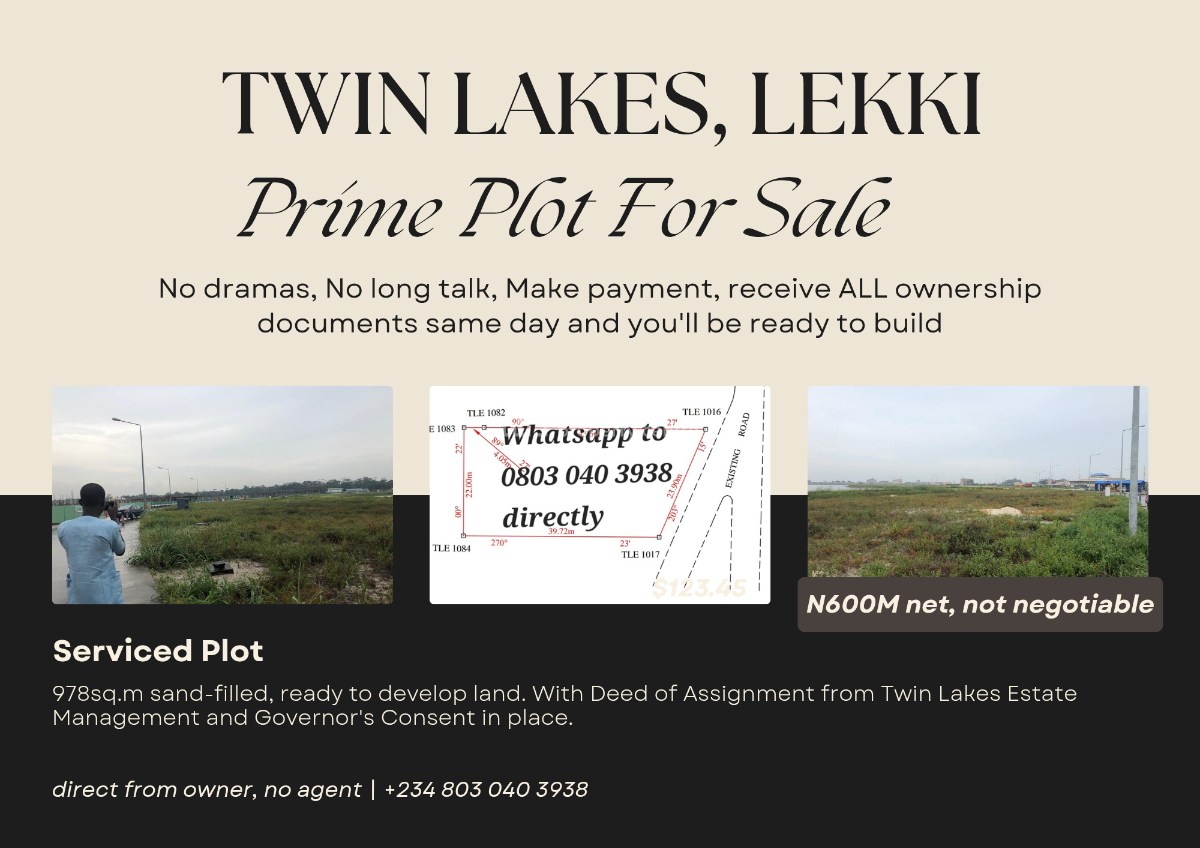 Twin Lakes Ready to Build Plot, Twin Lakes Estate, Lekki, Lagos, Residential Land for Sale