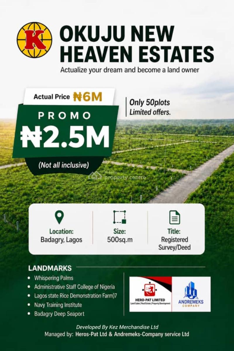 Affordable Genuine Land in a Serene Strategic Location, Okuju New Heaven Estate, Badagry, Lagos, Mixed-use Land for Sale