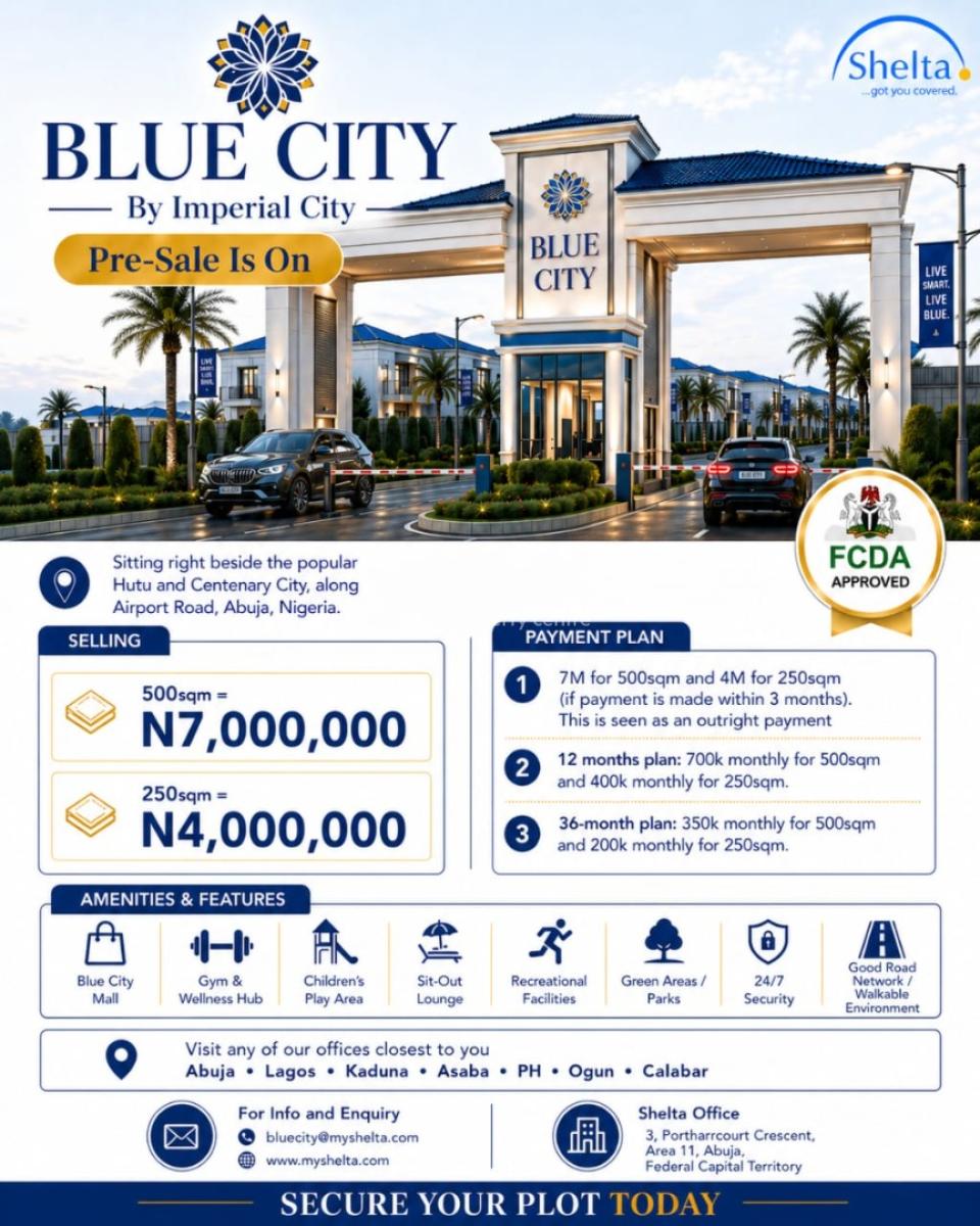 Blue City Estate Abuja, Centenary City and Hutu Estate, Along Airport Rd., Central Area Phase 2, Abuja, Land for Sale
