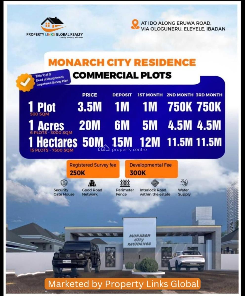Exquisite Affordable Land with Perimeter Fencing and Gate House, Monarch City Residence Ido Along Eruwa Road Via Ologoneru, Eleyele, Ibadan, Oyo, Mixed-use Land for Sale