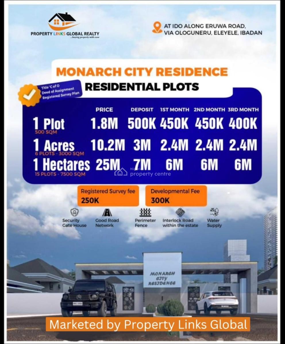 Exquisite Affordable Land with Perimeter Fencing and Gate House, Monarch City Residence Ido Along Eruwa Road Via Ologoneru, Eleyele, Ibadan, Oyo, Mixed-use Land for Sale