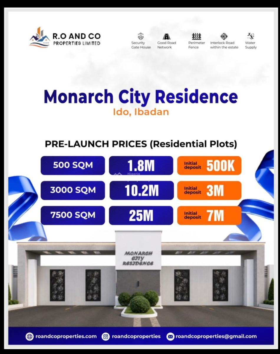 Affordable Plots of Residential Estate Land, Monarch City Residence, Ido Eleyele-ologuneru Road, Ibadan, Oyo, Residential Land for Sale