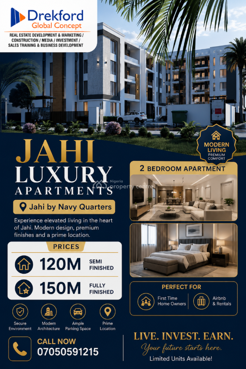 Luxury 2 Bedroom Apartment Off Plan, By Gilmor Jahi, Jahi, Abuja, Flat / Apartment for Sale