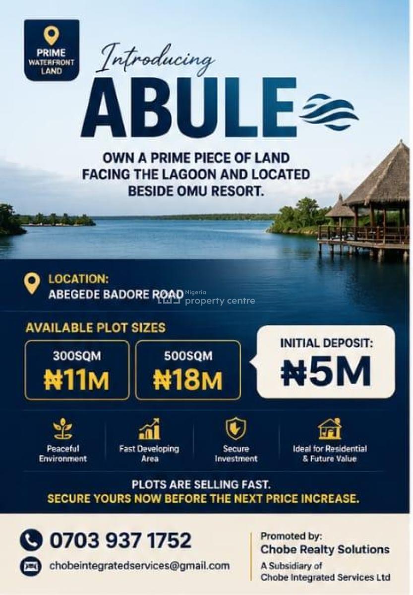 Waterfront Land in an Estate, Agbede Badore, Abule Waterfront, Bogije, Ibeju Lekki, Lagos, Residential Land for Sale