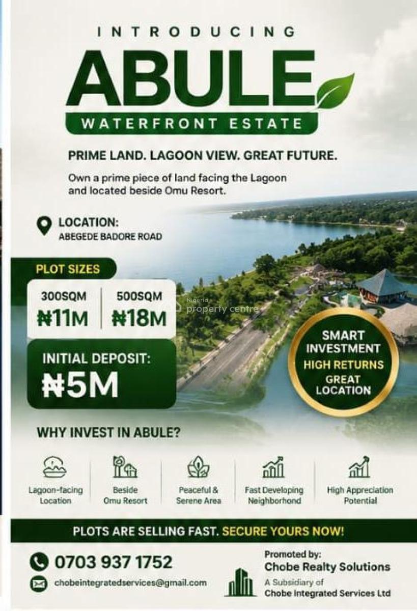 Waterfront Land in an Estate, Agbede Badore, Abule Waterfront, Bogije, Ibeju Lekki, Lagos, Residential Land for Sale